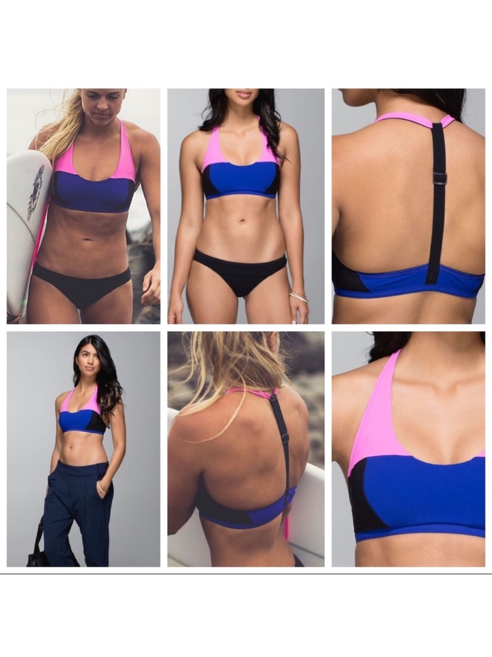 Lululemon Board Balance Sports/Swim Bra Bikini Top Colorblock Blue Pink Black